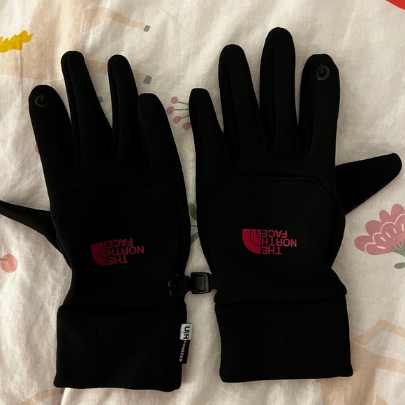 Women's Black Etip Logo Detailed Gloves NorthFace with Pink writing - Picture 1 of 1